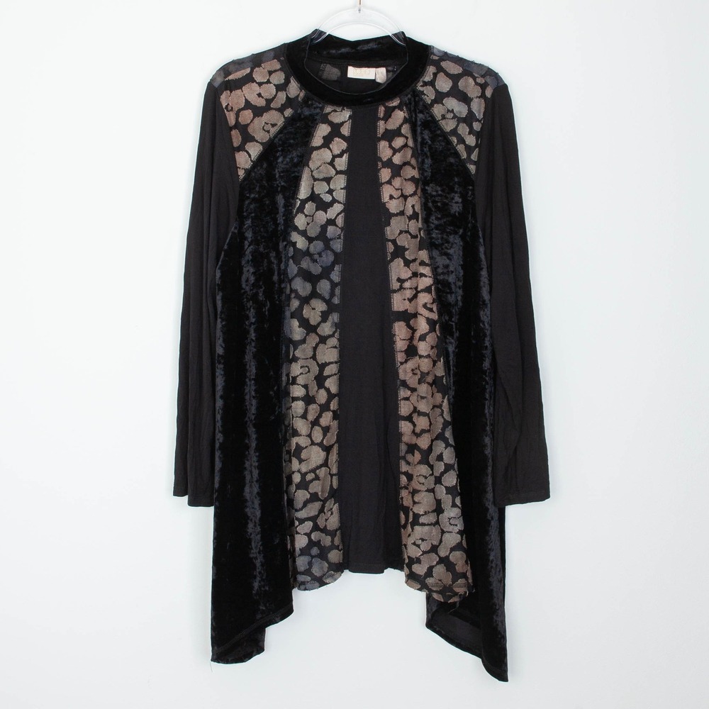 LOGO Lori Goldstein Black Velvet Burnout Mock Neck Tunic Top Size 1X Whimsigoth